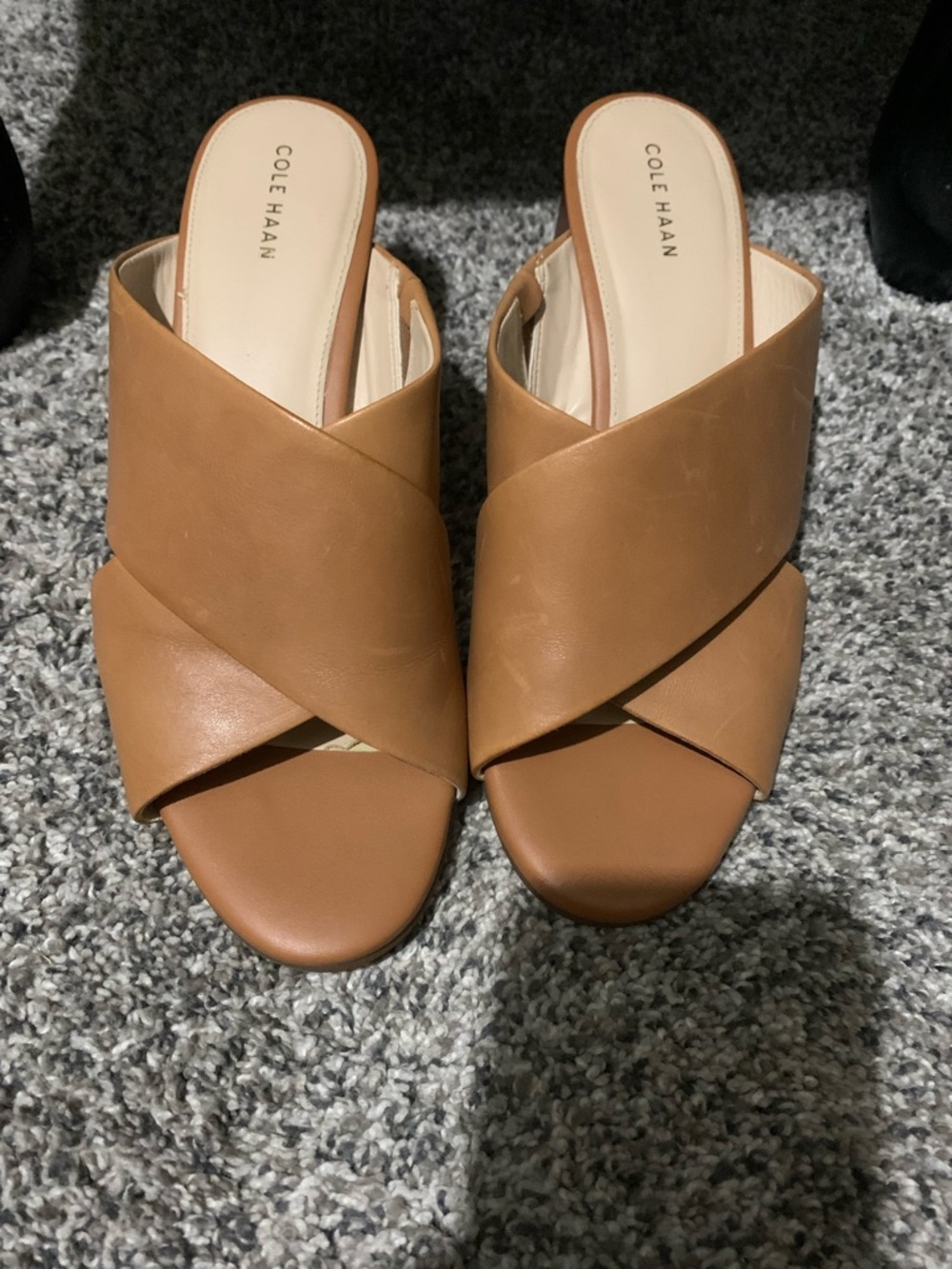 Cole Haan Tan Leather Crisscross Slide Mules